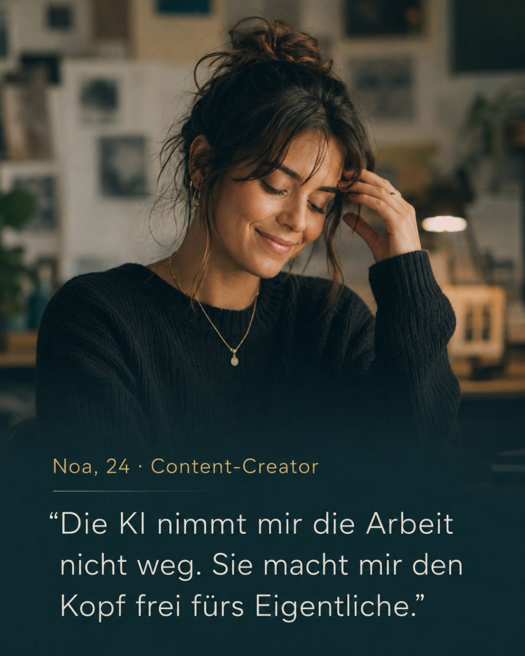 Noa, 24, Content-Creator, erlebt einen souveränen Moment mit AI-Unterstützung.