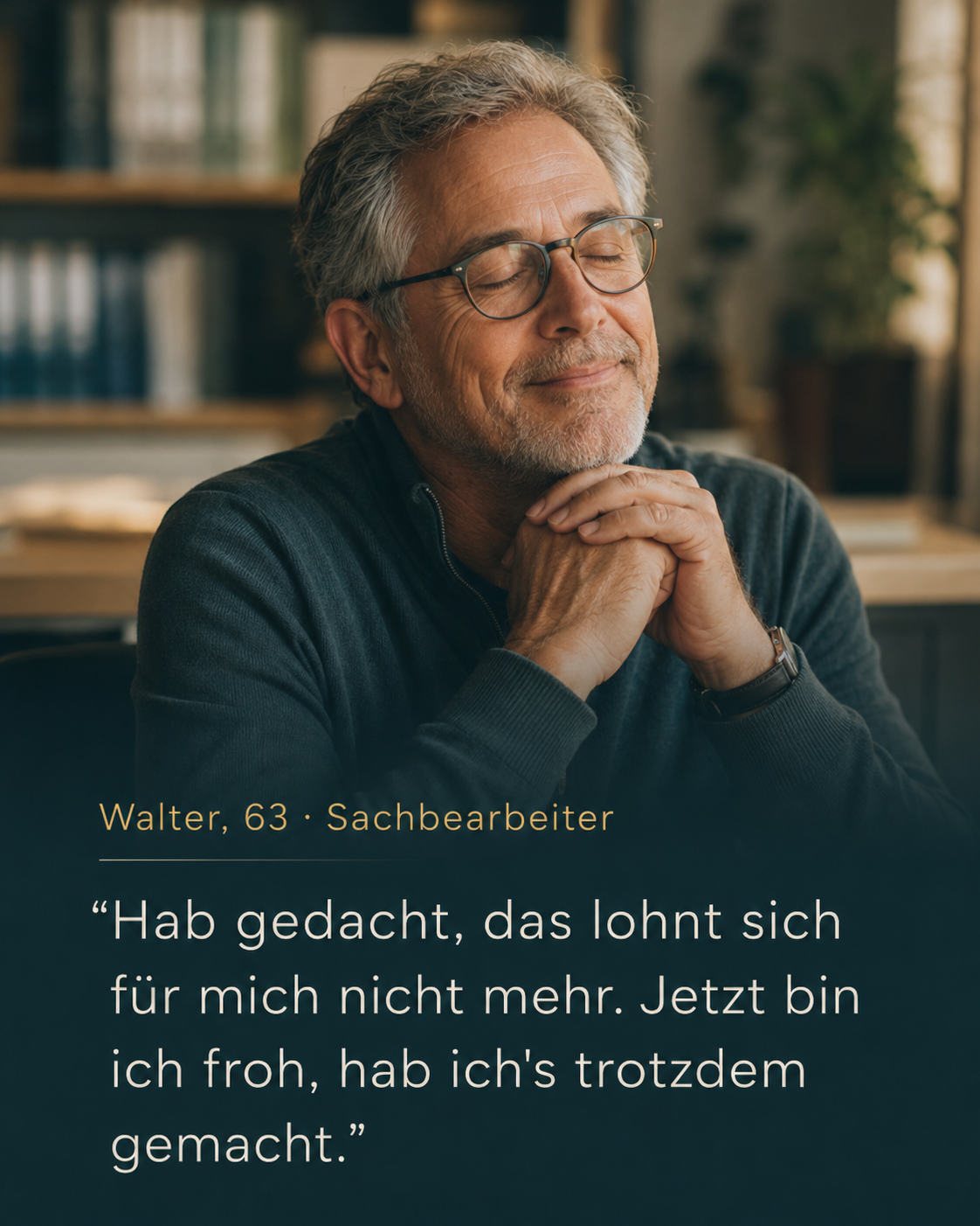 Walter, 63, Sachbearbeiter, erlebt einen gelassenen Moment nach dem sicheren Einsatz von AI.